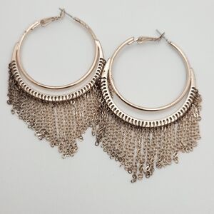 Elegant Gold Hoop Earrings with Fringe